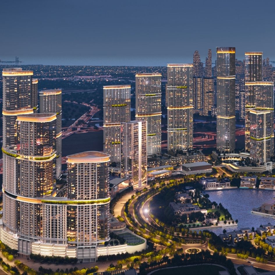 Drone view of modern apartments of Sobha for sale in Dubai